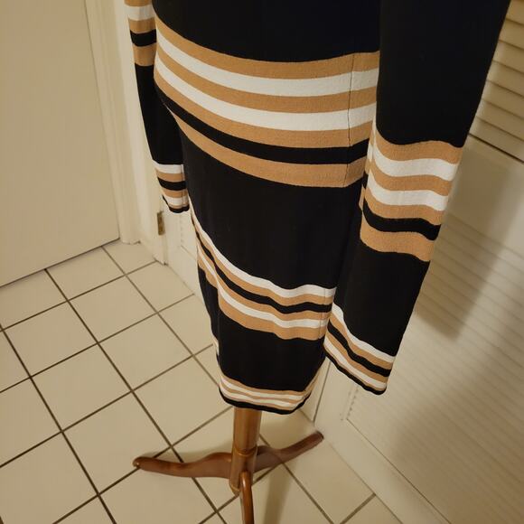 Striped Ribbed Knit Mini Dress Ronnie Kobo Long Sleeve Black Tan S/M - Picture 3 of 7
